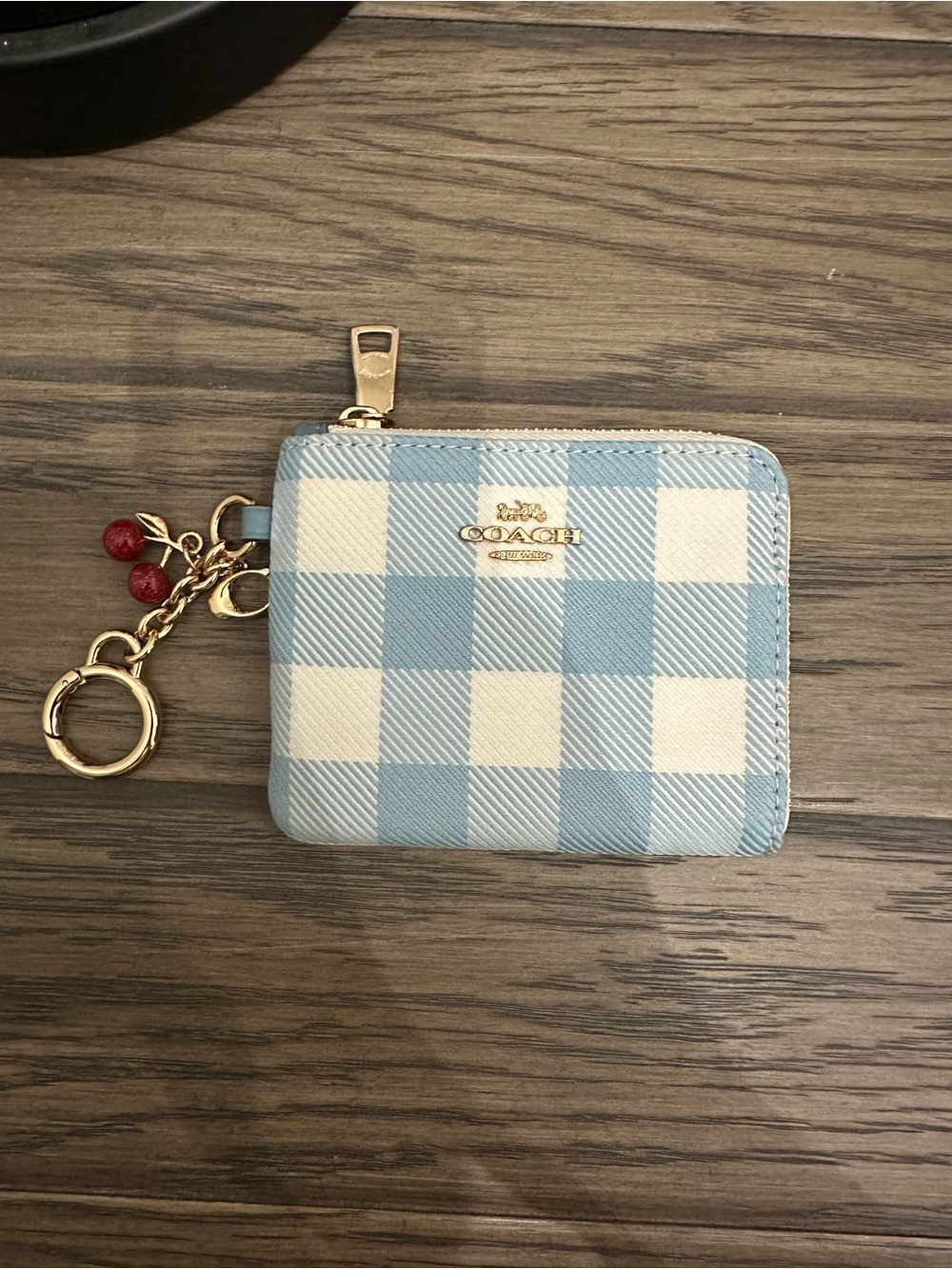 NWT Coach Small Corner Zip Wallet Gingham Print And Charms CEU99 Blue Multi